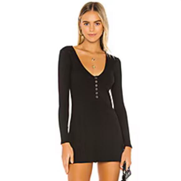 Revolve Privacy Please Dress M Black Ribbed Long Sleeve Emma Mini - Picture 1 of 7